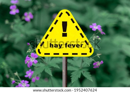 hay fever danger sign, cute wild purple flowers on background
