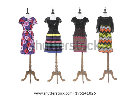 full-length female with stripy shirt dress isolated on four dummy 