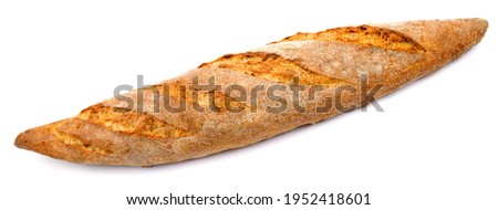 The baguette is isolated on a white background. Bread bun, French baguette. Royalty-Free Stock Photo #1952418601