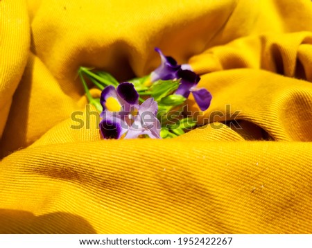 Violet flower with yellow  fabric satin 