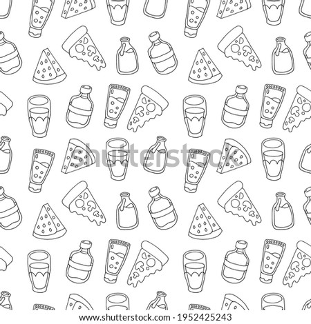 Pattern Juices in bottles, Creams, Lotions. Drawn by hand in Doodle style. Vector EPS 10