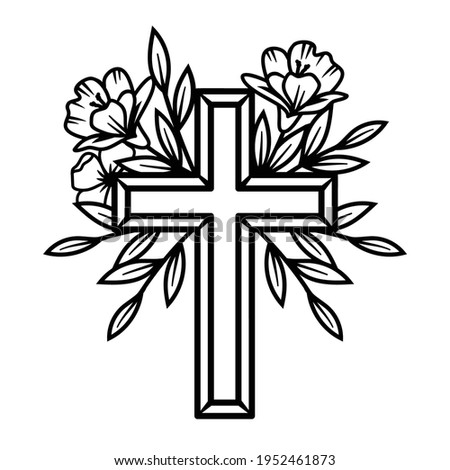 Vector Flower Cross, Floral Easter cross. Faith Cross, Religious Vector illustration
