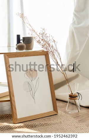 Aesthetic frame line art tulip flower drawing living room decoration