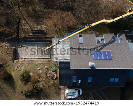 Bottom plate of pool is concreted, with very large concrete lift, shot with drone