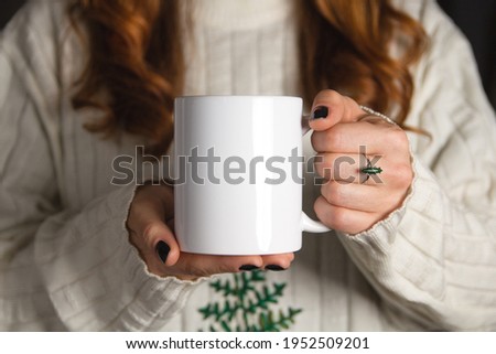 White mug mockup, coffee cup mockup Royalty-Free Stock Photo #1952509201