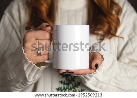 White mug mockup, coffee cup mockup Royalty-Free Stock Photo #1952509213