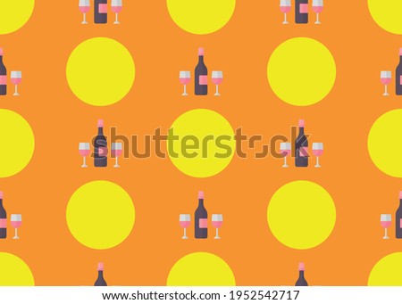 Wine bottle and glasses. Seamless background. For the design of gift paper.
