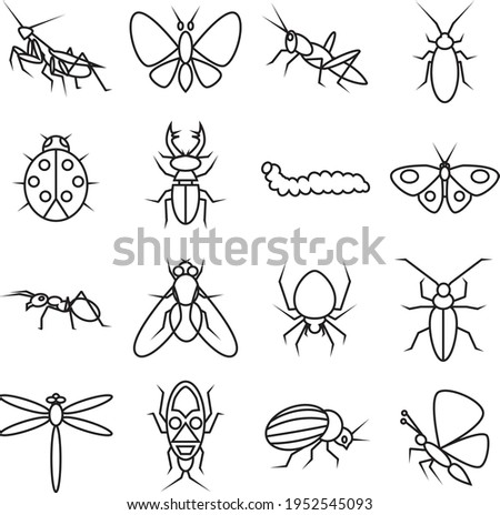 black line icons on white background insects