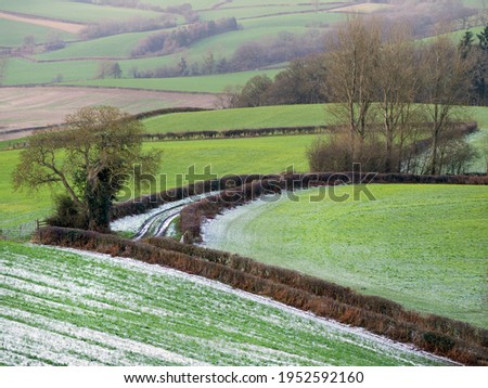 Photo of rural British landscape: valleys and hills in Shropshire, England, UK