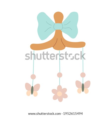 Children's toy carousel for a children's bed, Big bow of butterflies and flowers, Entertainment items for children, Vector clip art.