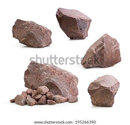 Granite stones, rocks set isolated on white background Royalty-Free Stock Photo #195266390
