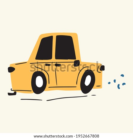 A cute car, hand-drawn in a doodle style. Vector illustration for children's books, postcards in a simple sweatshirt style by hand. Vector illustration in the Scandinavian style