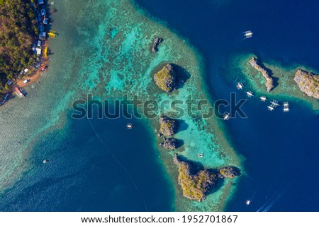 Aerial drone view over Coron island, a paradise tropical island in Palawan, Philippines