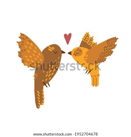 two enamored birds hand drawn vector illustration. flying birds in the air doodle drawing style. colorful cute birdies with heart isolated on white background