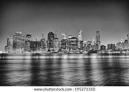 New York. Manhattan skyscrapers night lights, view from Brooklyn.