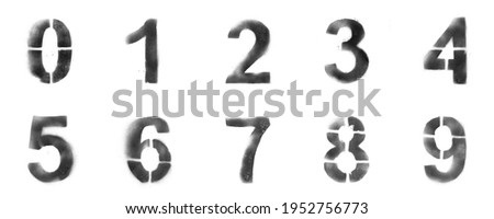 Grungy textured numbers 0-9 painted with spray through a stencil. Compilation from real photos
 Royalty-Free Stock Photo #1952756773
