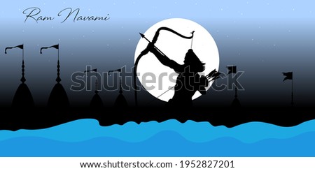 Vector Illustration of bow, arrow, and Lord Rama. Greeting card with bow and quiver for Ram Navami festival. Happy Ram Navami.