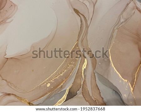 Abstract beige art with gold — pink background with brown, beautiful smudges and stains made with alcohol ink and golden pigment. Beige fluid art texture resembles petals, watercolor or aquarelle. Royalty-Free Stock Photo #1952837668