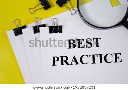best practice word written on white piece of paper and yellow background. word