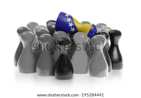 One unique pawn on top of common pawns, flag of Bosnia and Herzegovina