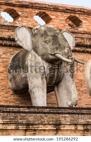 Elephant Statue , Wat chedi luang temple in Thailand