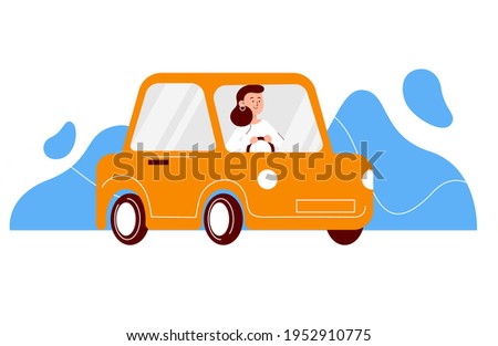 Girl driving on a bright car with background