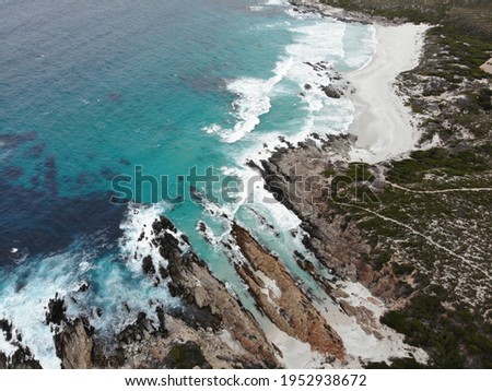 Drone landscape aerial photo of the beach and rocks in esperance