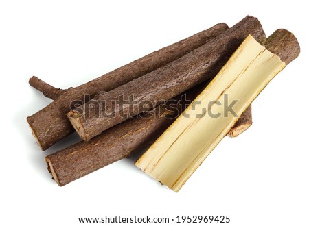 Tilia Tree Bark and Wood Twig Chops. Medicinal and Fiber Raw Material. Also Known as Linden, Basswood, Lime Tree or Bush. Isolated on White. Royalty-Free Stock Photo #1952969425