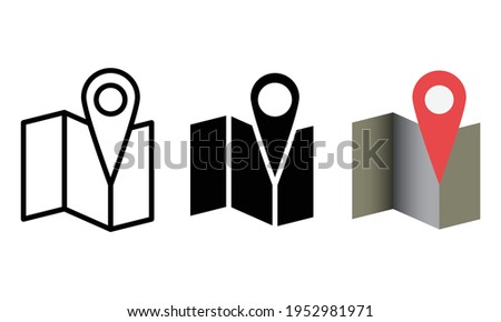 navigation icons, map vectors, direction symbols in various styles