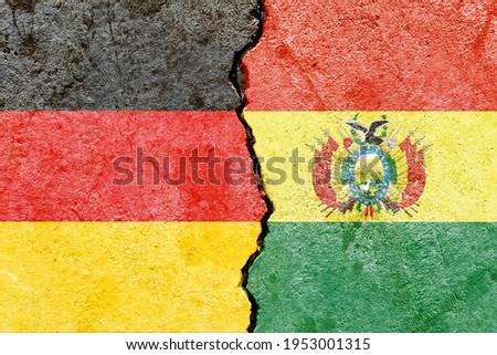 Grunge Germany VS Bolivia national flags icon pattern isolated on broken cracked wall background, abstract international political relationship friendship divided conflicts concept texture wallpaper