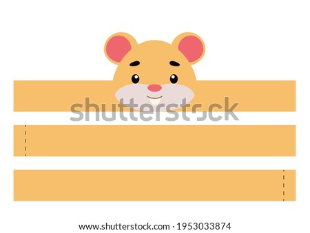 Printable hamster paper crown. Party headband die cut template for birthday, christmas, baby shower. Fun accessory for entertainment. Print, cut and glue. Vector stock illustration.