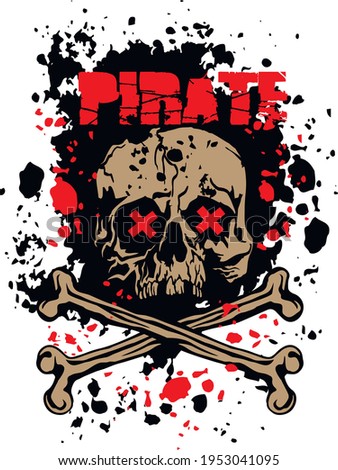 Pirates sign with skull and bones, grunge vintage design t shirts