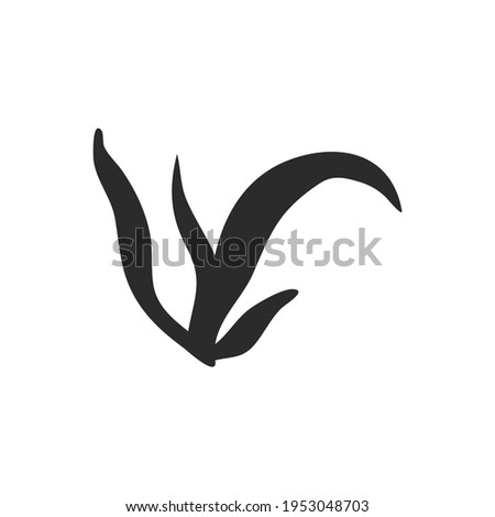 silhouette contour plants seaweed algae aquatic water plant, grass for aquarium. isolated vector hand drawn illustration in doodle style.