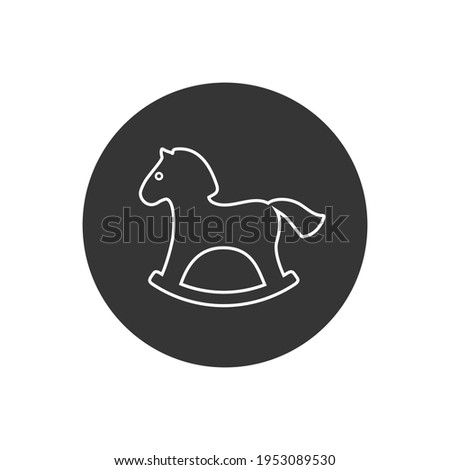 Horse toy line white icon in flat vector
