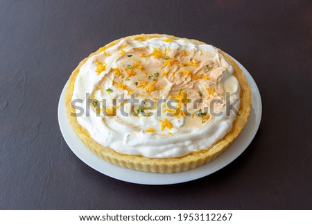 Lemon pie with meringue. Tart. Bakery products. Dessert