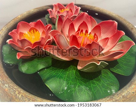 Fake lotus flowers float in water pots to decorate in various places around the house. Make you feel cool.