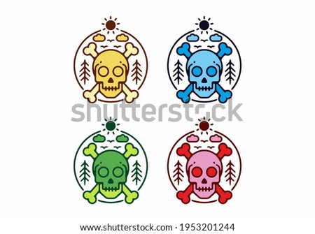 Colorful flat illustration of skeleton head and bone design