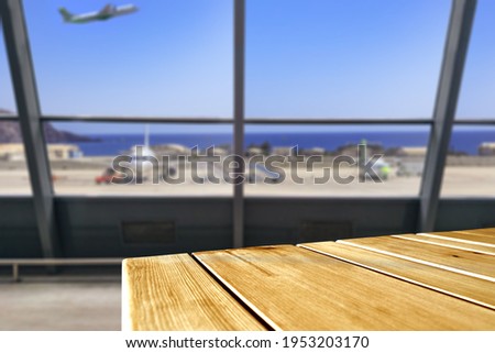 Desk of free space and airport interior 