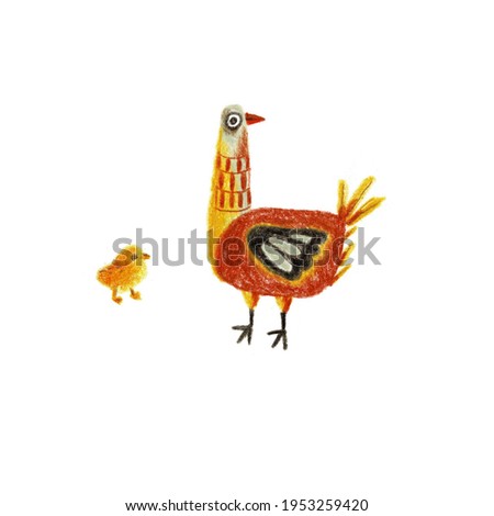 Character chicken with chicken, illustration