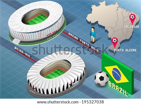 Detailed illustration of a Isometric Stadium of Salvador and Porto Alegre, Brazil