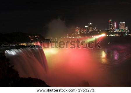 Niagara Falls by Night with Canadian part of the city in a background
