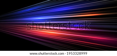 Colorful light trails with motion effect. Vector illustration of high speed light effect on black background. Royalty-Free Stock Photo #1953328999