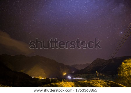 Milky way in Tena valley by night in summer from Formigal Huesca Aragon Spain