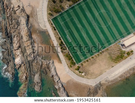 Football field on the reef of Qingdao Island, China
