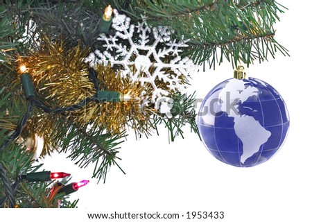 globe as ornament on christmas tree