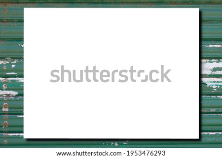 White poster mock up standing on wooden green used old wood wall Blank Canvas Mockup for design