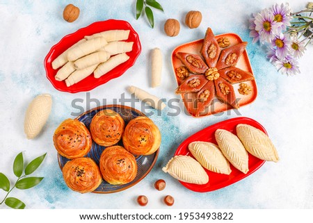 Traditional Azerbaijan holiday Novruz sweets,shekerbura,qogal,pa