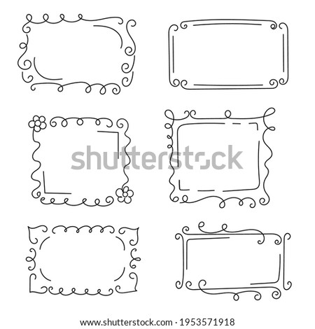 Decorative frames with monograms and wavy elements, curls. Hand-drawn elements. Edgings for your design. Isolated. Vector illustration. Royalty-Free Stock Photo #1953571918