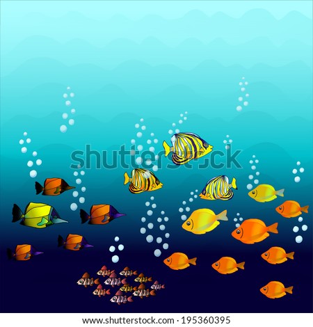 tropic sea coral reefs fish set