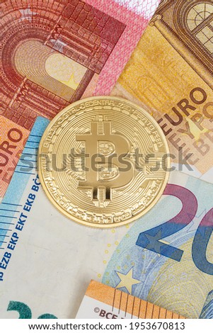 Bitcoin crypto currency paying online pay digital money cryptocurrency Euro business finances portrait format bit coin